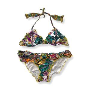 Agua Bendita floral tribal beaded bikini set size L